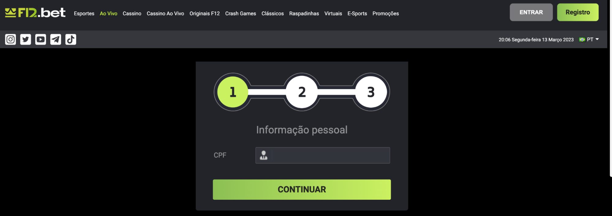 F12 Cadastre-se